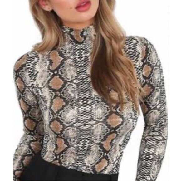 Shein reptile print long sleeve soft blouse with mock turtleneck lightweight siz - Picture 1 of 11